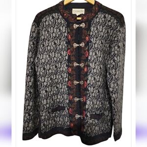 Vintage Cardigan 100% Alpaca Wool Hand Knit Womens Caamano Sweater Size XL Gray